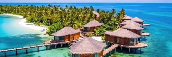Domki, Morze, Palmy, Malediwy