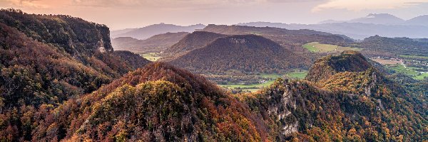 Serra de Cabrera, Katalonia, Jesień, Drzewa, Góry, Lasy, Pożółkłe, Hiszpania