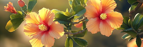 Światło, Gałązka, Słoneczne, Grafika, Kwiaty, Hibiskus