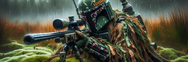 Boba Fett, Żołnierz, Bounty Hunter, Star Wars, Gra, Rośliny, Trawa, Zamaskowany, Karabin