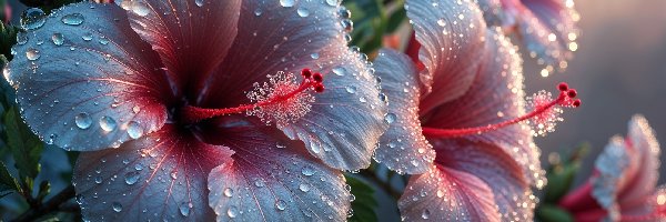 Hibiskusy, Kwiaty, Mokre, Grafika, Krople