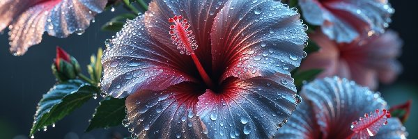 Mokre, Kwiaty, Hibiskusy, Grafika, Krople