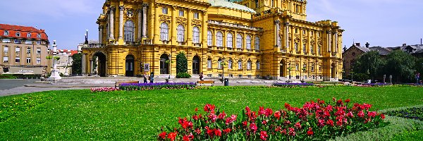 Trawnik, Teatr, Chorwacki Teatr Narodowy, Kwiaty, Zagrzeb, Chorwacja