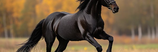 Czarny, Grafika AI, Galop, Koń