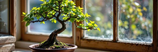 Bonsai, Okno, Parapet, Drzewko