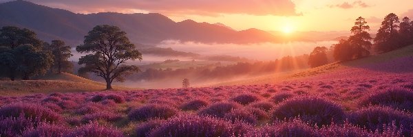 Drzewa, AI, Mgła, Wrzosowisko