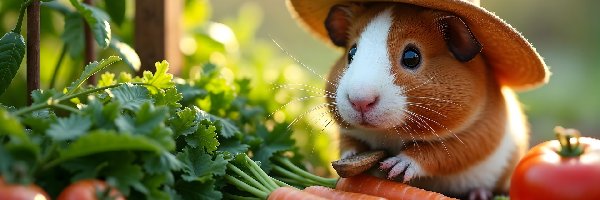 Pomidory, Warzywa, Marchew, AI, Kapelusz, Świnka morska