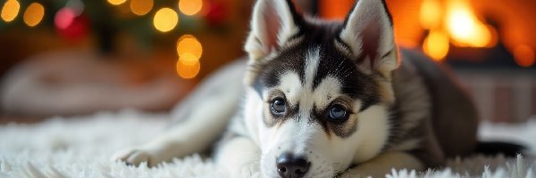 Grafika AI, Pies, Szczeniak, Światła, Pokój, Mordka, Siberian husky