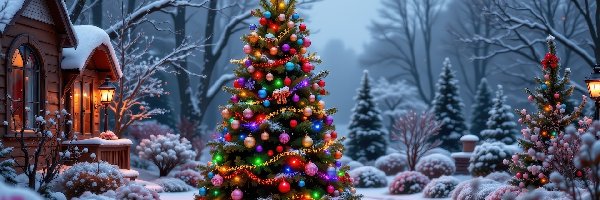 Zima, Choinki, Prezenty, AI, Dom, Boże Narodzenie