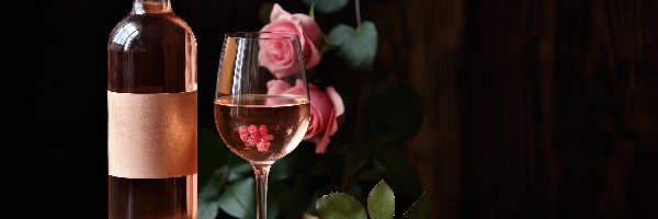 Liście, Róże, Kieliszek, AI, Różowe, Wino