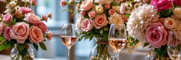 Róże, Kieliszki, Bukiety, Grafika AI, Blat