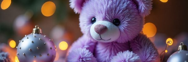 Bombki, Pluszowy, Liliowy, Grafika AI, Miś