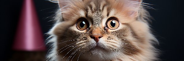 Kot, Czapeczka, Różowa, Puszysty