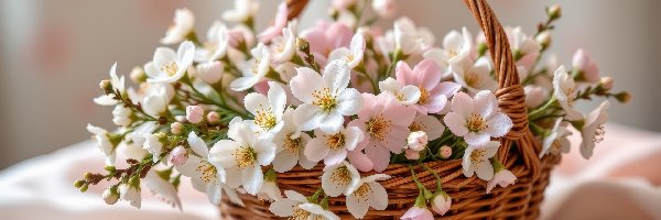 Białe, Kwiaty, Różowe, Koszyk, Wiklinowy
