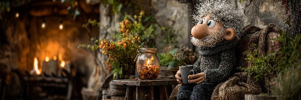 Kubek, Stolik, Świeca, Grafika AI, Fotel, Dziadek