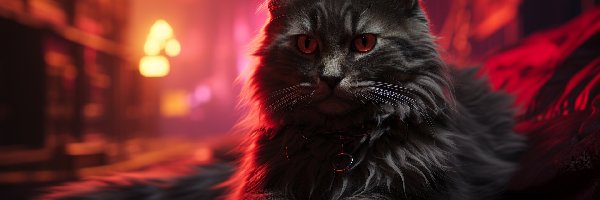 Ciemnoszary, Kot, Puszysty, Oczy, Czerwone