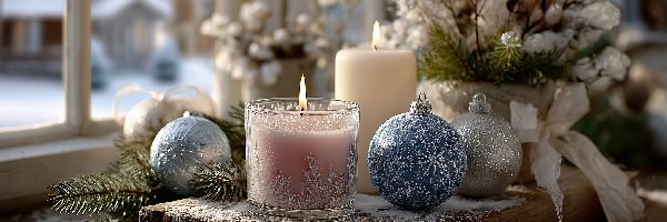 Świąteczne, Bombki, Ozdoby, Grafika AI, Świece, Boże Narodzenie