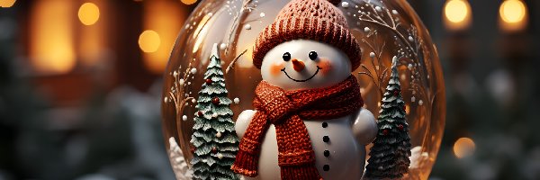 Czapka, Bałwan, Szklana, Śnieg, Zima, Dekoracja, Uśmiech, Kula, Szalik