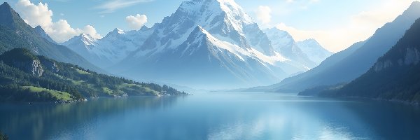 Góry, Szczyty, Ośnieżone, Jezioro