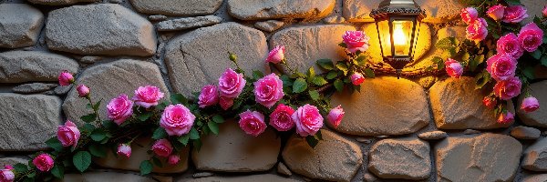 Lampa, Róże, Ściana, Grafika AI, Pnące, Kwiaty