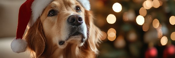 Pies, Czapka, Golden retriever, AI, Mikołaja