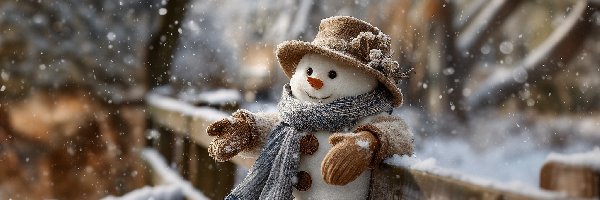 Zima, Kapelusz, Szal, Grafika AI, Płot, Bałwan