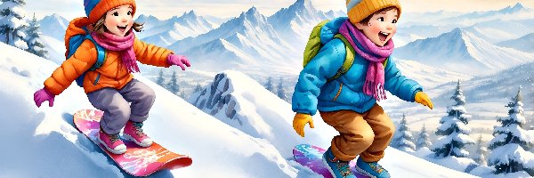 Dzieci, Deska snowboardowa, Zima, Dla dzieci, Góry