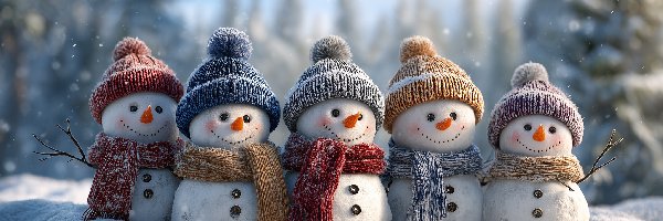 Bałwany, Szaliki, Czapki, Grafika AI, Zima