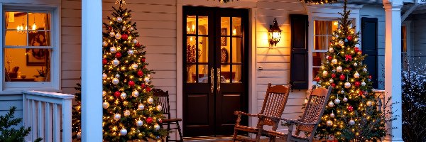 Grafika AI, Girlanda, Fotele, Choinki, Dom, Boże Narodzenie, Światło