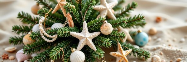 Stroik, AI, Piasek, Plaża, Boże Narodzenie, Bombki, Rozgwiazdy, Grafika