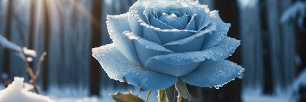 Róża, Zima, Szron, Grafika AI, Promienie słońca