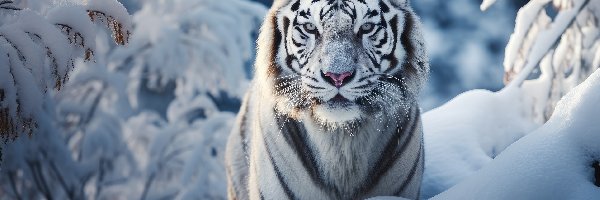 Tygrys, Grafika AI, Zima, Biały