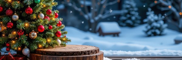 Choinka, Śnieg, Drewno, Grafika AI, Boże Narodzenie