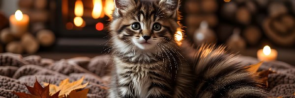 Legowisko, Grafika AI, Liście, Kot