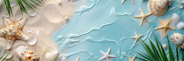 Rozgwiazdy, Żółty, Tło, Niebieskie, Piasek, Zielone, Gałązki, Muszelki