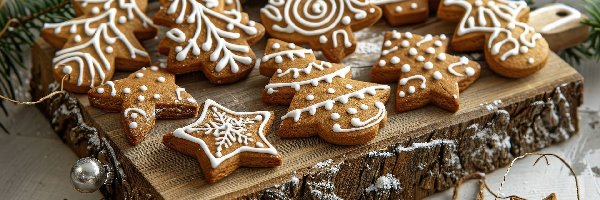 Gałązki, Pierniki, Deska, Bombki, Ciasteczka, Ozdobione