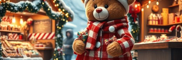 AI, Czapka, Płaszczyk, Pluszowy, Miś, Świąteczny, Jarmark