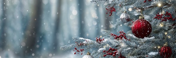 Bombki, Czerwone, Srebrne, Grafika AI, Choinka, Boże Narodzenie