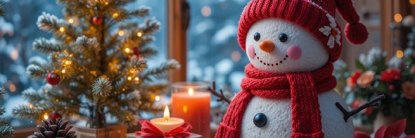 Ciasteczka, Boże Narodzenie, Prezent, Czapka, Śnieg, Szalik, Choinka, Szyszki, Udekorowana, Bałwanek, Świece