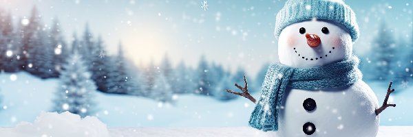 Czapka, Bałwan, Niebieska, Szal, Śnieg, Zima