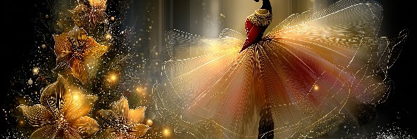 Taniec, Choinka, Baletnica, Grafika AI, Kwiaty