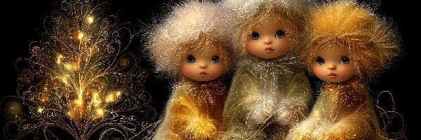 Trzy, Drzewko, Lalki, Grafika AI, Świąteczne