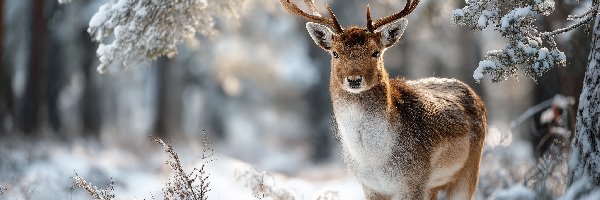 Zima, Grafika AI, Śnieg, Jeleń
