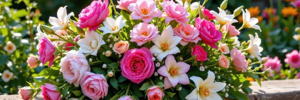 Kwiaty, Lilie, Róże, Grafika AI, Bukiet