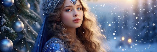 Kobieta, Biżuteria, Długowłosa, Zima, Choinka