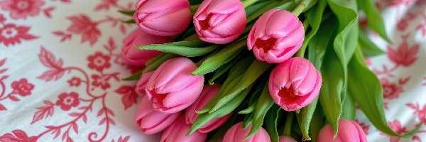 Tulipany, Materiał, Kwiecisty, Różowe