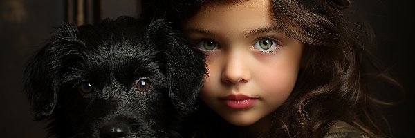 Pies, Dziewczynka, Czarny, AI, Długowłosa, Dziecko
