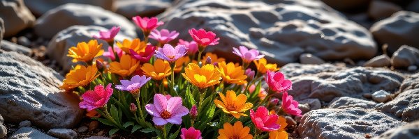 Skały, Kwiaty, Kolorowe
