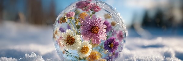 Szklana, Kwiaty, Kula, Grafika AI, Śnieg