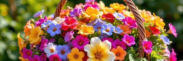 Kolorowe, Bukiet, Kwiaty, Koszyk, Wiklinowy